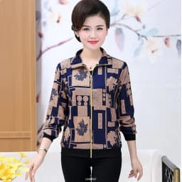 UHYTGF Women Coat Fashion Printing Casual Mother Spring Autumn Jacket Long-Sleeved Short Tops Female Thin Big Size Outwear 2174