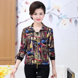 UHYTGF Women Coat Fashion Printing Casual Mother Spring Autumn Jacket Long-Sleeved Short Tops Female Thin Big Size Outwear 2174