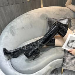 Crossdresser Autumn Women's High Boots 10cm Thin Heels Zipper Pumps Over The Knee Motorcycle Botte Femme Female Botas Ee Mujer