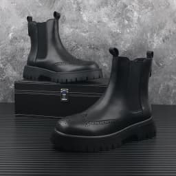 new fashion mens platform boots black genuine leather shoes outdoor warm cotton winter snow botte ankle botas de homens sapatos