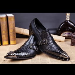 Men's Genuine Cowhide Low‑top High Heel Shoes Metal Tip Buckle Decor Luxury Heighten Dress Footwear For Singer Stage Performance