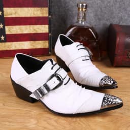Men's Genuine Cowhide Low‑top High Heel Shoes Metal Tip Buckle Decor Luxury Heighten Dress Footwear For Singer Stage Performance