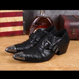 Men's Genuine Cowhide Low‑top High Heel Shoes Metal Tip Buckle Decor Luxury Heighten Dress Footwear For Singer Stage Performance