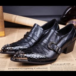 Men's Genuine Cowhide Low‑top High Heel Shoes Metal Tip Buckle Decor Luxury Heighten Dress Footwear For Singer Stage Performance