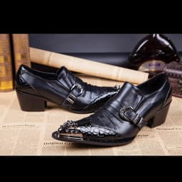 Men's Genuine Cowhide Low‑top High Heel Shoes Metal Tip Buckle Decor Luxury Heighten Dress Footwear For Singer Stage Performance