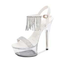 2024 New Transparent Fairy Wedding Crystal Shoes Women Sandals Steel Tube Dancing Striptease Female Stilettos Model High Heels