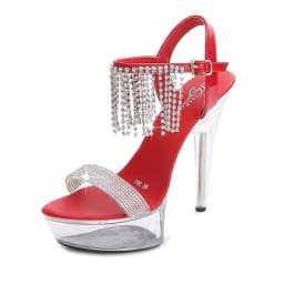 2024 New Transparent Fairy Wedding Crystal Shoes Women Sandals Steel Tube Dancing Striptease Female Stilettos Model High Heels
