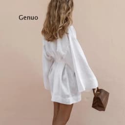 Lace Up Women's V-Neck Kimono Cardigan Mini Dress Cotton Linen Long Sleeve Sashes Dresse Robe Style Summer Loose Vestidos