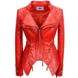 New Autumn Women Pu Faux Leather Jacket Studs Motorcycle Biker Coat Serpentine Lapel Rivet Slim Streetwear Black Punk Outerwear