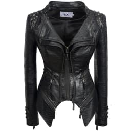 New Autumn Women Pu Faux Leather Jacket Studs Motorcycle Biker Coat Serpentine Lapel Rivet Slim Streetwear Black Punk Outerwear
