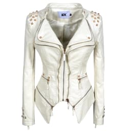 New Autumn Women Pu Faux Leather Jacket Studs Motorcycle Biker Coat Serpentine Lapel Rivet Slim Streetwear Black Punk Outerwear