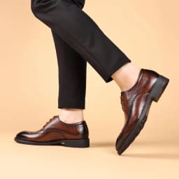 Brand Business Dress Shoes Men's Genuine  Leather  Square Toe British Lace-Up Breathable Derby Shoes for Men Classic Style