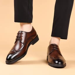Brand Business Dress Shoes Men's Genuine  Leather  Square Toe British Lace-Up Breathable Derby Shoes for Men Classic Style