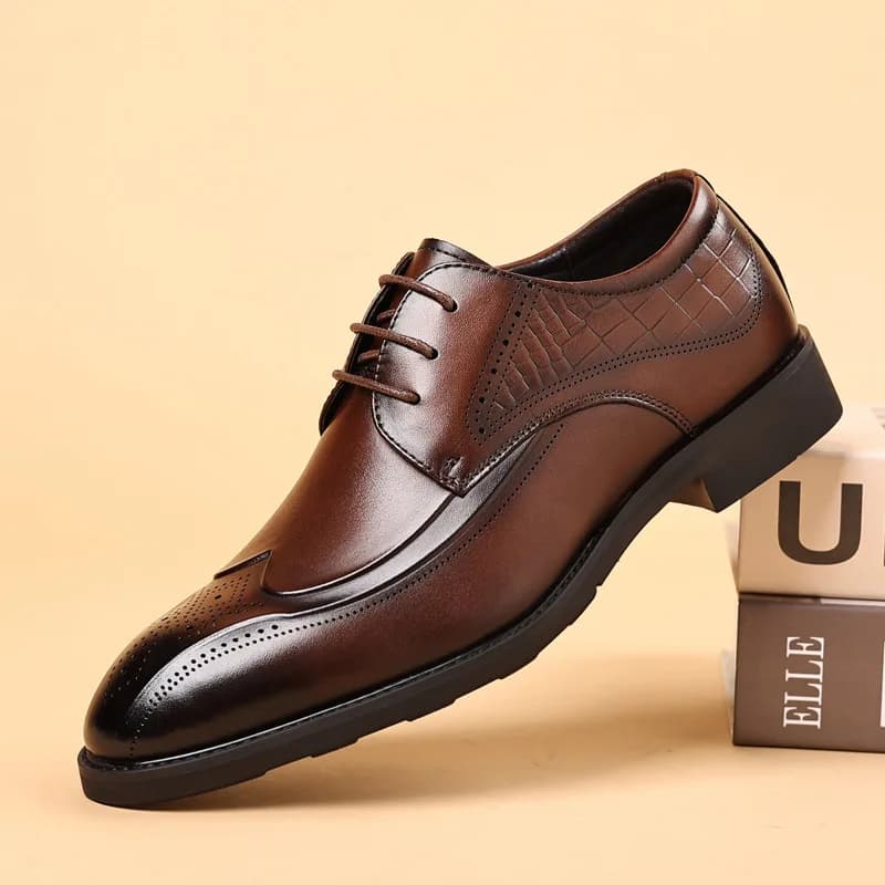 Brand Business Dress Shoes Men's Genuine  Leather  Square Toe British Lace-Up Breathable Derby Shoes for Men Classic Style