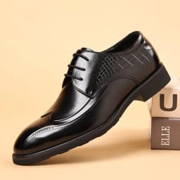 Brand Business Dress Shoes Men's Genuine  Leather  Square Toe British Lace-Up Breathable Derby Shoes for Men Classic Style