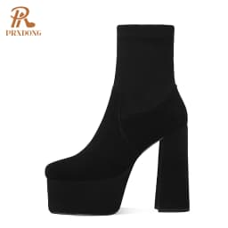 2021 High Heels Women's Boots Female Thick Platform Shoes Flock Ankle Boots Concise Solid Women Shoes Pink Black Autumn Winter