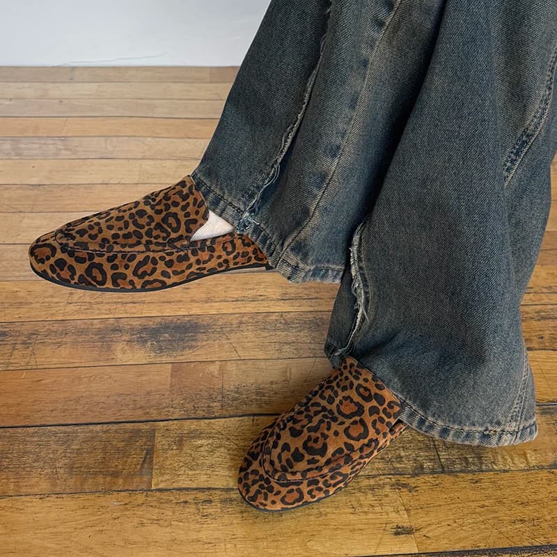 Sexy Leopard Shoes Woman Round Toe Flat Loafers Slip On Sheepsuede Ladies Flats Soft Simple Footwear For Spring Autumn