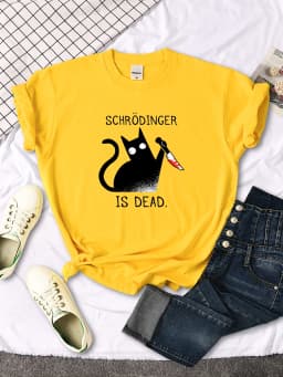 Females T-Shirts Schrodinger Is Dead Cartoon Black Cat Print T Shirt Women Oversized Soft Snug Loose Tees Comfortable Funny Tops