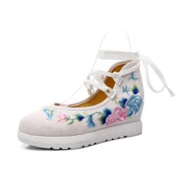 Spring Women Cross-Tied Embroidered Casual Shoes Girls Vintage Canvas Sneakers Ethnic Lace-Up Female Wedges Dancing Shoes