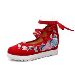 Spring Women Cross-Tied Embroidered Casual Shoes Girls Vintage Canvas Sneakers Ethnic Lace-Up Female Wedges Dancing Shoes