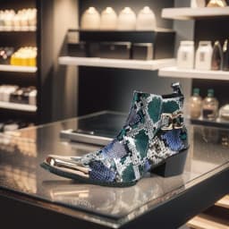 Men's Cowhide Serpentine Print Metal Decor Pointed Toe Belt High‑Heel Short Boots Western Cowboy Boots For Stage Show Party