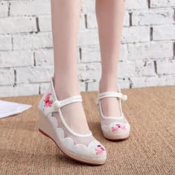 Air Mesh Wedge Pumps for Ladies 2021 Summer Women Shoes обувь для женщин летняя Ethnic Embroidered Ankle Strap Female Sandals