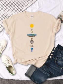 The Eight Planets Of The Solar System Print Famale T Shirt Casual New Tshirt Oversized Soft Top Fashion Style Women's Tshirt