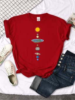 The Eight Planets Of The Solar System Print Famale T Shirt Casual New Tshirt Oversized Soft Top Fashion Style Women's Tshirt