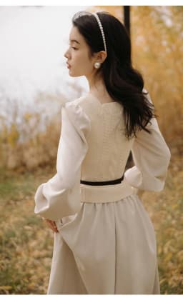 Women's Vintage Elegant Evening Party Midi Dress Puff Sleeve France Retro Dress Solid Warm Korean Dresses Autumn Winter Vestidos