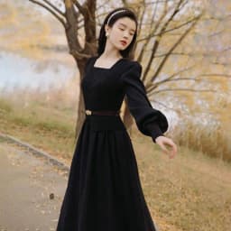 Women's Vintage Elegant Evening Party Midi Dress Puff Sleeve France Retro Dress Solid Warm Korean Dresses Autumn Winter Vestidos
