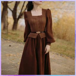 Women's Vintage Elegant Evening Party Midi Dress Puff Sleeve France Retro Dress Solid Warm Korean Dresses Autumn Winter Vestidos