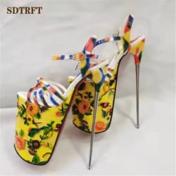 SDTRFT Unisex 20cm Metal Thin High Heels Platform Sandals Ankle Strap Shoes Woman Pumps SUMMER Peep Toe Stilettos Zapatos Mujer