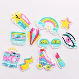 1Pcs Roller Skating Summer Style Camera PVC Garden Shoe Charms Decorations DIY Backpack Wristbands Kids Party Gift