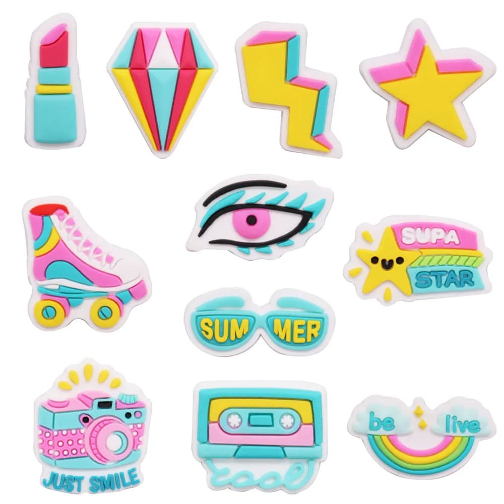 1Pcs Roller Skating Summer Style Camera PVC Garden Shoe Charms Decorations DIY Backpack Wristbands Kids Party Gift