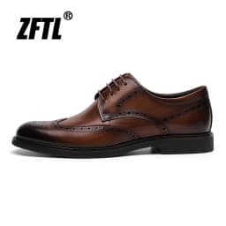 ZFTL Men's Dress Shoes Brogue Engraved Business Formal Wedding Shoes Man Oxford shoes Bullock Men's New Spring first lay leather
