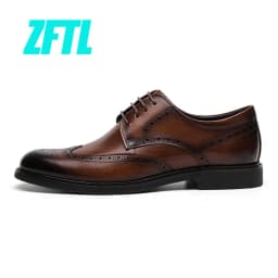 ZFTL Men's Dress Shoes Brogue Engraved Business Formal Wedding Shoes Man Oxford shoes Bullock Men's New Spring first lay leather