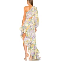 New Summer Women's Fashion Slanted Shoulder Floral Elegant Dress Slim Asymmetric Ruffle Party Long Sleeves Dress