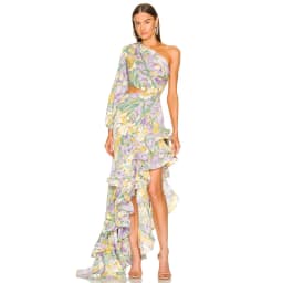 New Summer Women's Fashion Slanted Shoulder Floral Elegant Dress Slim Asymmetric Ruffle Party Long Sleeves Dress