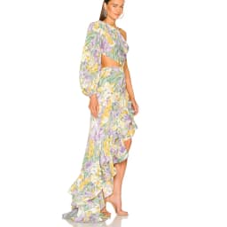 New Summer Women's Fashion Slanted Shoulder Floral Elegant Dress Slim Asymmetric Ruffle Party Long Sleeves Dress
