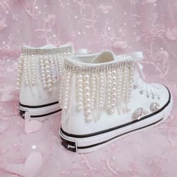 Women New Heavy Duty Beads High Canvas Fashion Pearl Diamond Casual shoes Size 35-44 Party Wedding Lady Shoes