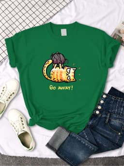 Lady T-Shirt Angry Cat Go Away Print T-Shirts Womans O-Neck Sports Oversize Shirt Streetfashion Slim Funny Animal Women Clothes