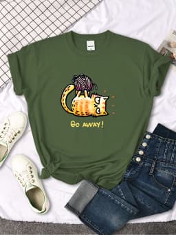 Lady T-Shirt Angry Cat Go Away Print T-Shirts Womans O-Neck Sports Oversize Shirt Streetfashion Slim Funny Animal Women Clothes