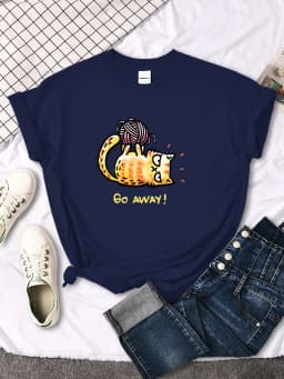 Lady T-Shirt Angry Cat Go Away Print T-Shirts Womans O-Neck Sports Oversize Shirt Streetfashion Slim Funny Animal Women Clothes