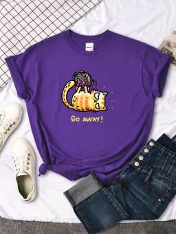Lady T-Shirt Angry Cat Go Away Print T-Shirts Womans O-Neck Sports Oversize Shirt Streetfashion Slim Funny Animal Women Clothes