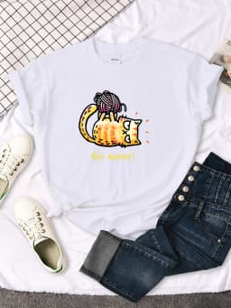 Lady T-Shirt Angry Cat Go Away Print T-Shirts Womans O-Neck Sports Oversize Shirt Streetfashion Slim Funny Animal Women Clothes