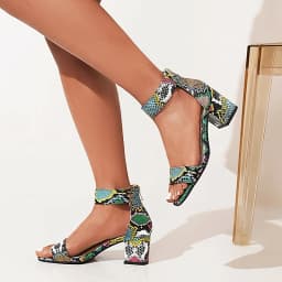 Oversized Floral Snake Print Sexy Peep Toe Sandals Plaid Chunky Heel Back Zipper Summer Party Cheap Women's Sandals