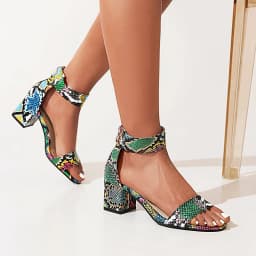 Oversized Floral Snake Print Sexy Peep Toe Sandals Plaid Chunky Heel Back Zipper Summer Party Cheap Women's Sandals