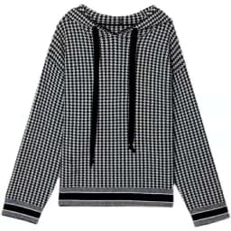 Western style thousands of birds hooded wool sweater hoodie women autumn and winter new loose pullover sweater bottom shirt