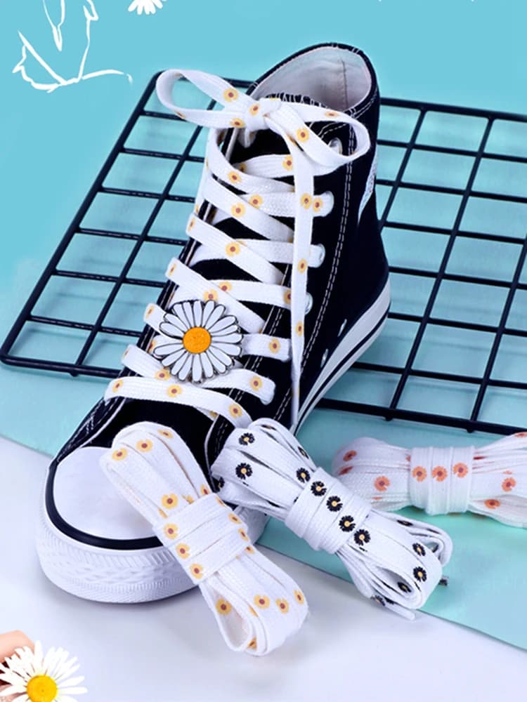 Little Daisies Shoelaces Cartoon Printing Fashion AF1 Cream Daisy Shoelace Flat Shoe Buckle Colorful Lace Accessories Decorative