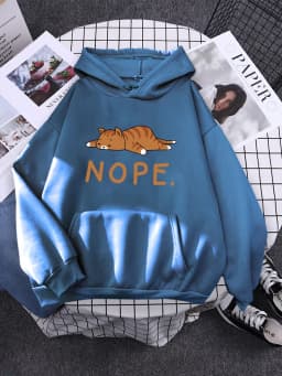 Womans Hoodie Sleeping Cat Nope Print Sweatshirts Females Fashion Oversize Sweater Winter Concise Funny Animal Lady Long Sleeve